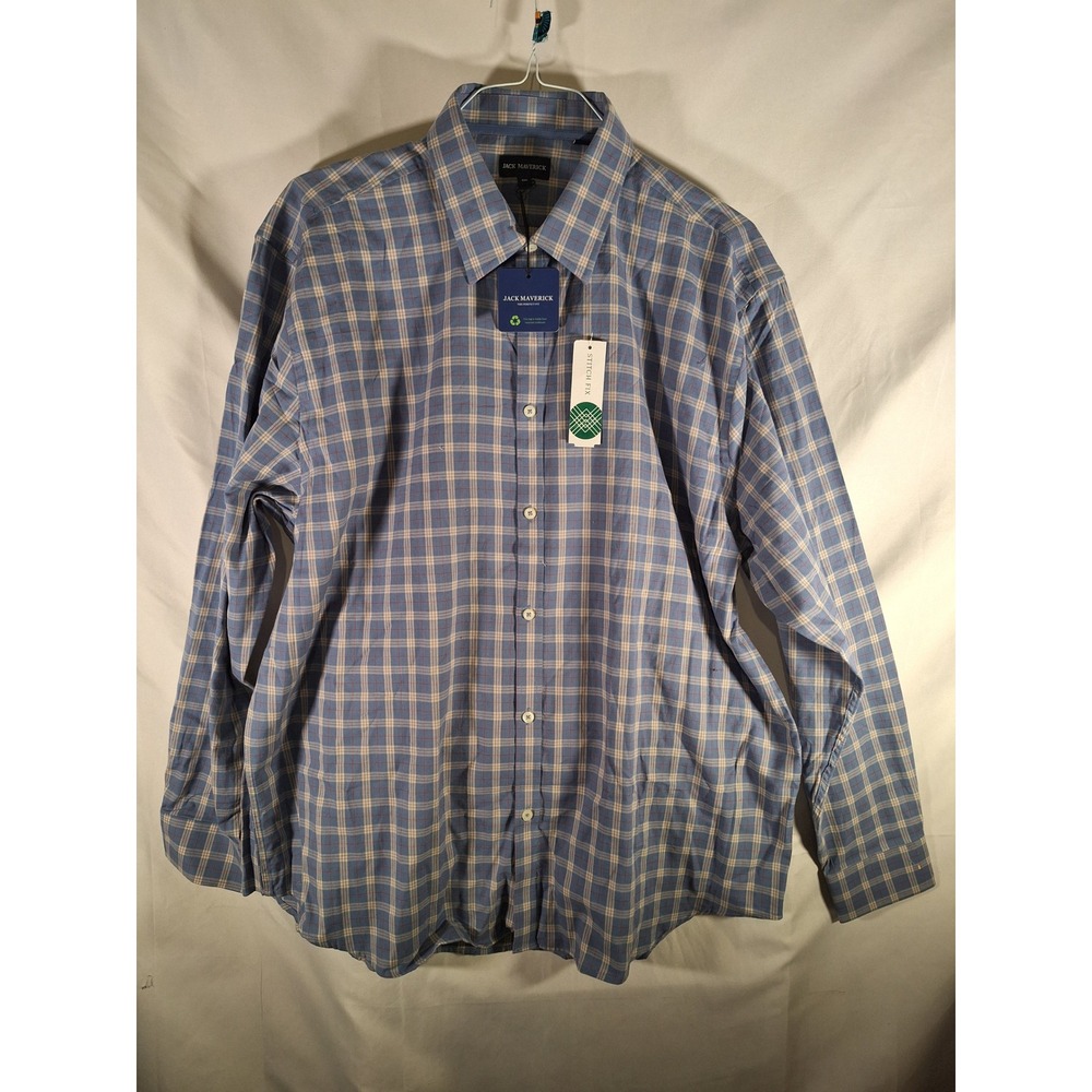 Jack Maverick Mens Lightweight Brushed Flannel Shirt Blue Plaid‎ XXL